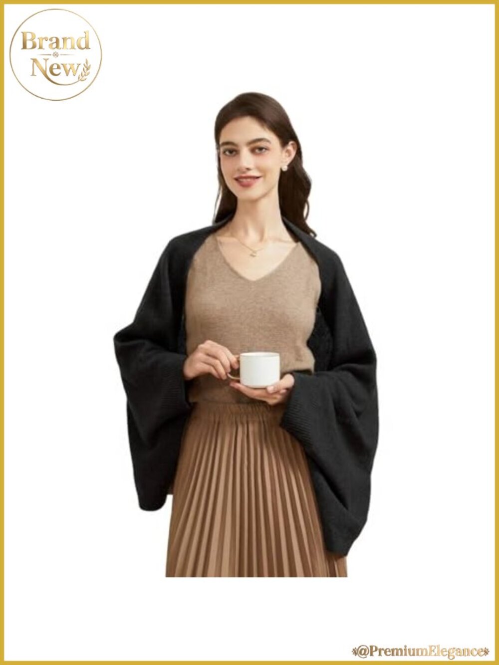 Open Front Knit Shawl Wrap Pashmina Poncho Cape with Sleeves